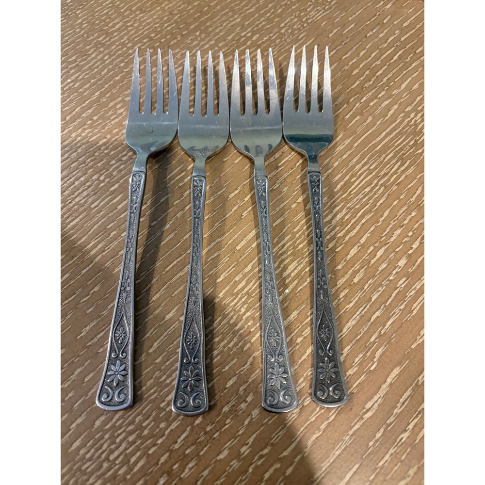 Vintage Corinthia by Present Stainless Salad Forks Lot of 4 MCM Japan Flatware